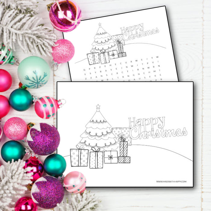 Happy Christmas Coloring Page and Word Search – madewithhappy