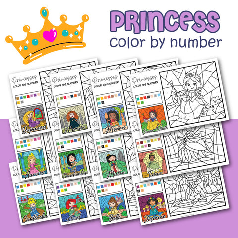 Princesses Color By Number Worksheets
