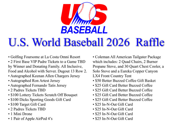 U.S. World Baseball Tournament Raffle Ticket 2026
