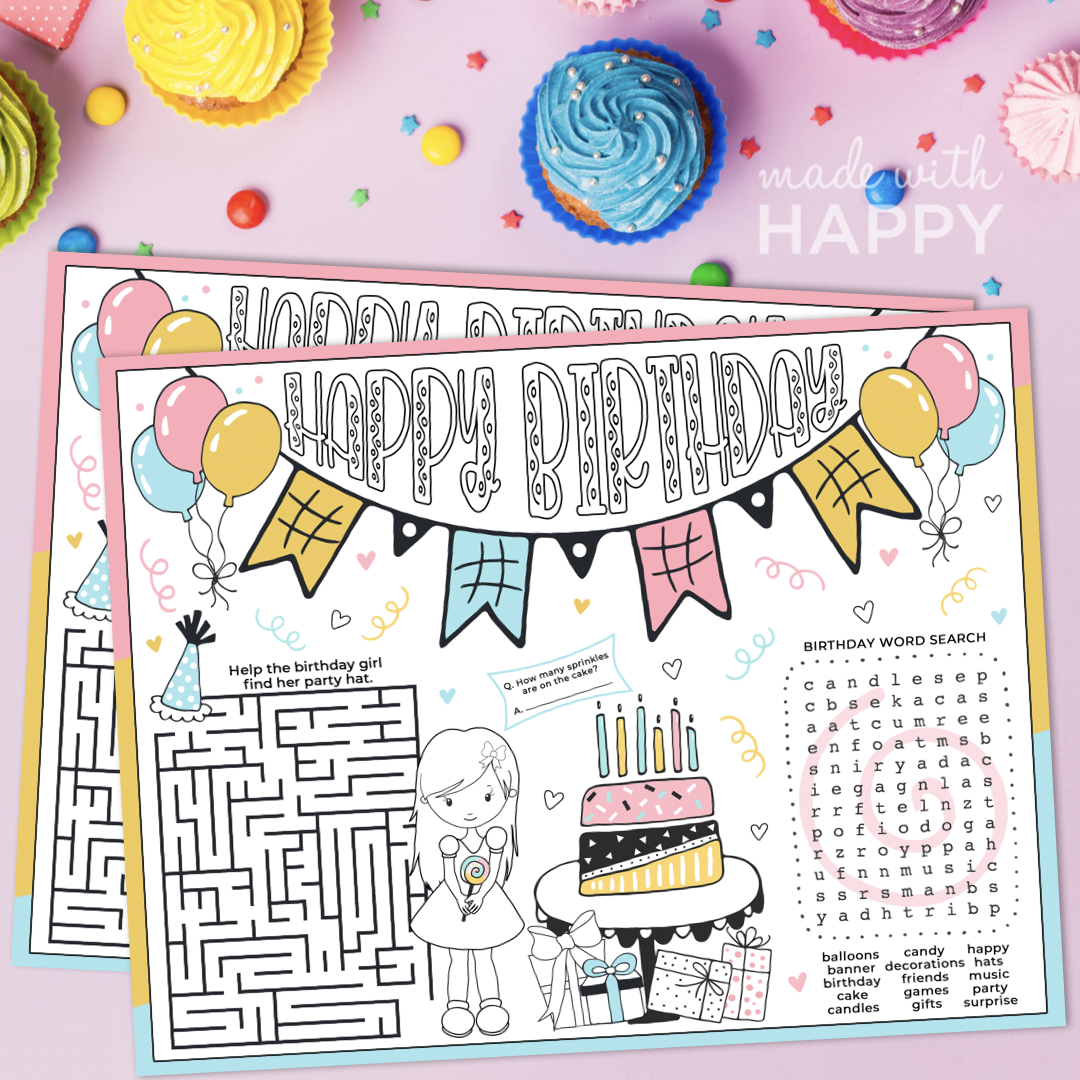 HAPPY BIRTHDAY COLORING PAGES - GIRL