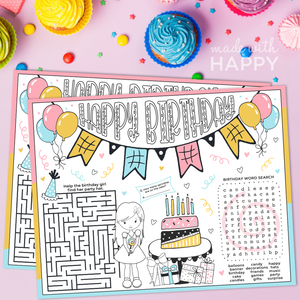 HAPPY BIRTHDAY COLORING PAGES - GIRL