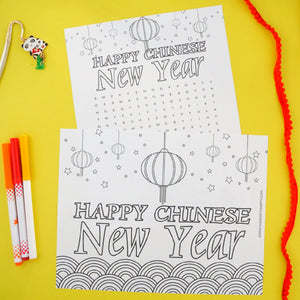 Happy Chinese New Year Coloring Page and Word Search