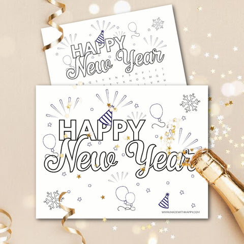 Happy New Years Coloring Page and Word Search