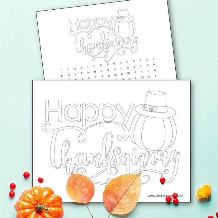 Happy Thanksgiving Coloring Page and Word Search