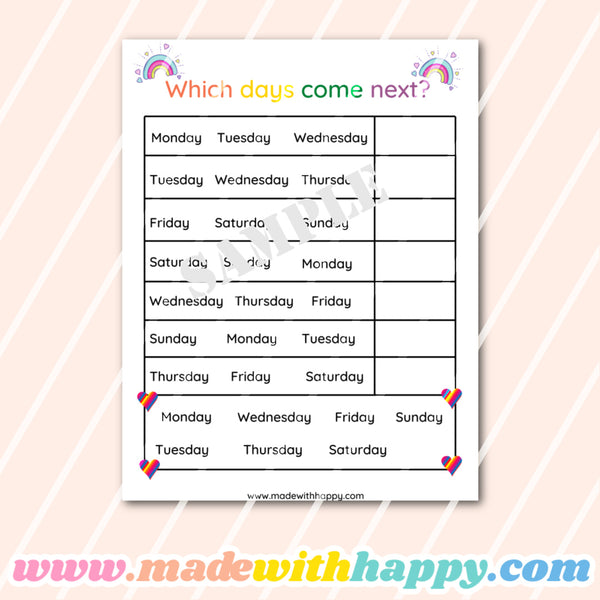Rainbow Days of the Week Worksheets
