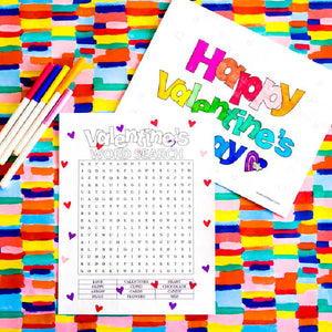 Happy Valentine's Day Coloring Page and Word Search
