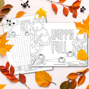 Happy Fall Coloring Page and Word Search