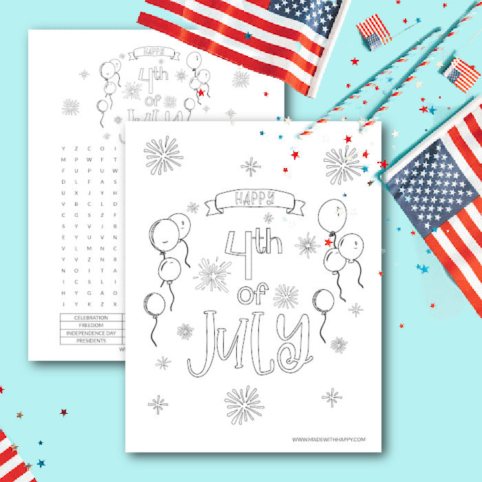 4th of July Coloring Page and Word Search