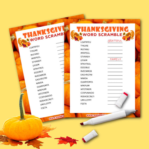 Thanksgiving Word Scramble Game